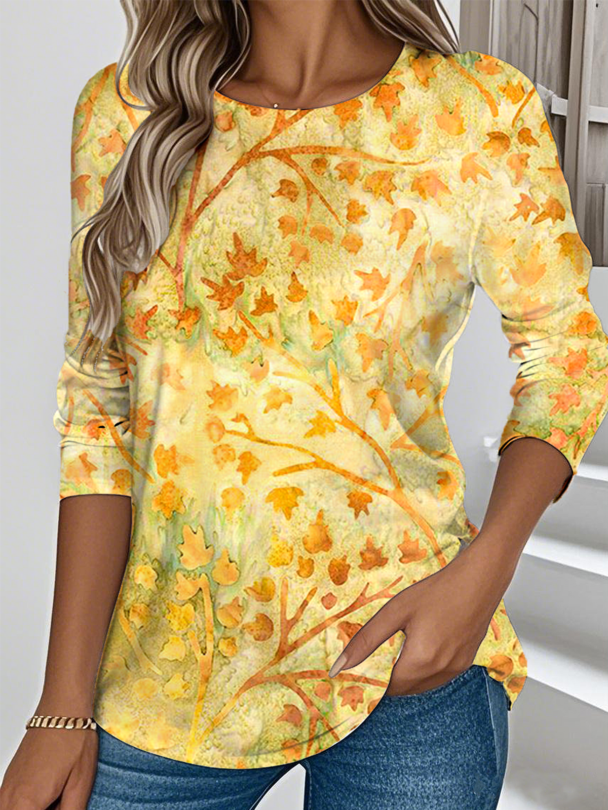 Casual Long Sleeve Round Neck T-Shirt