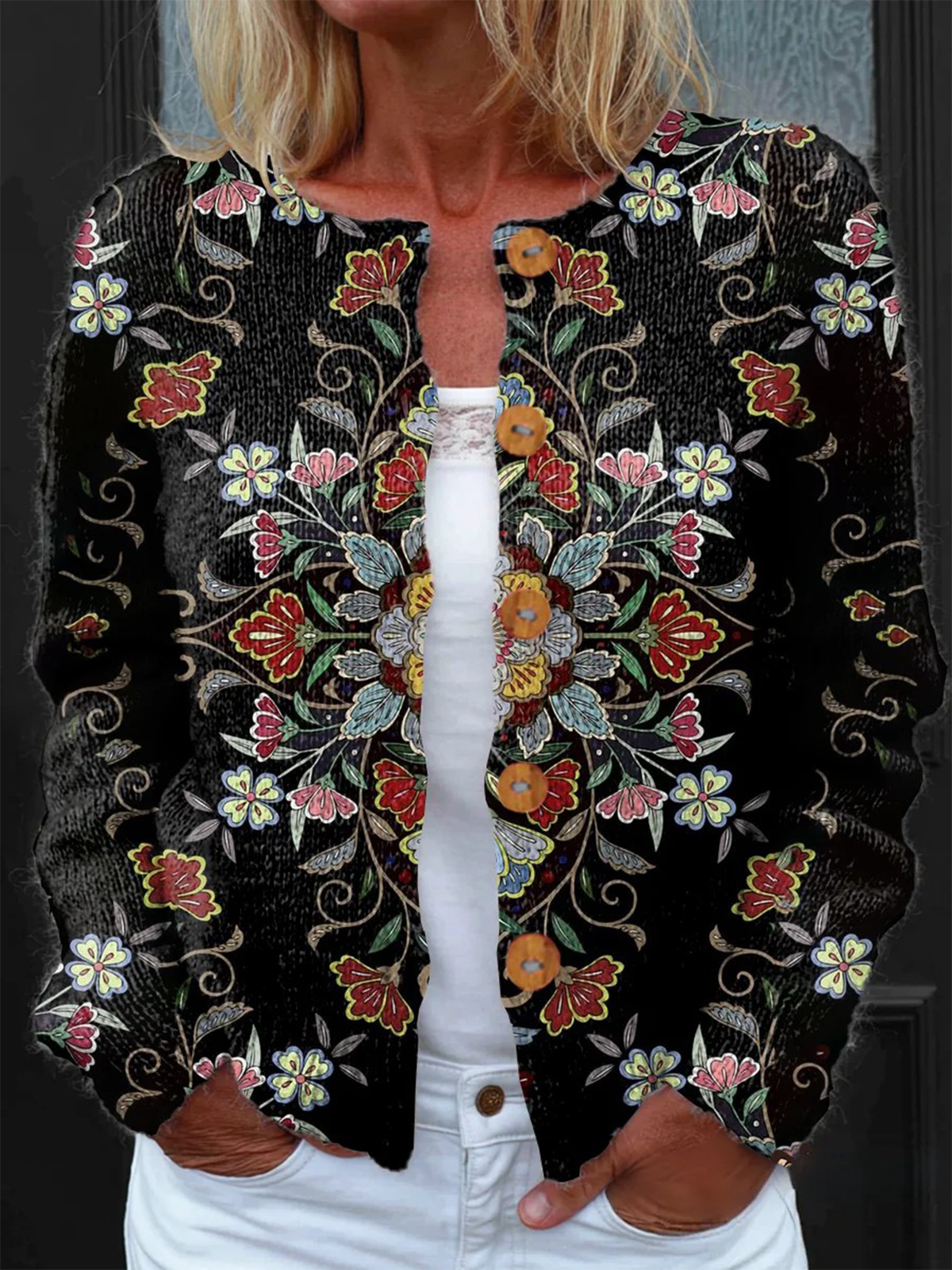 Geometric Loose Knitted Casual Cardigan