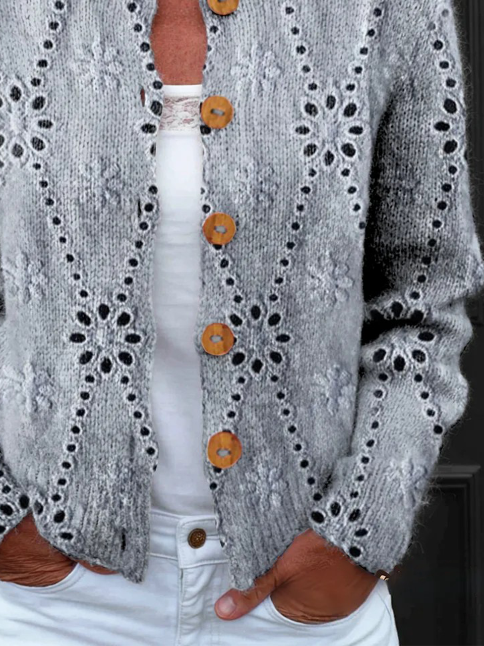 Vintage Crew Neck Geometric Loose Cardigan