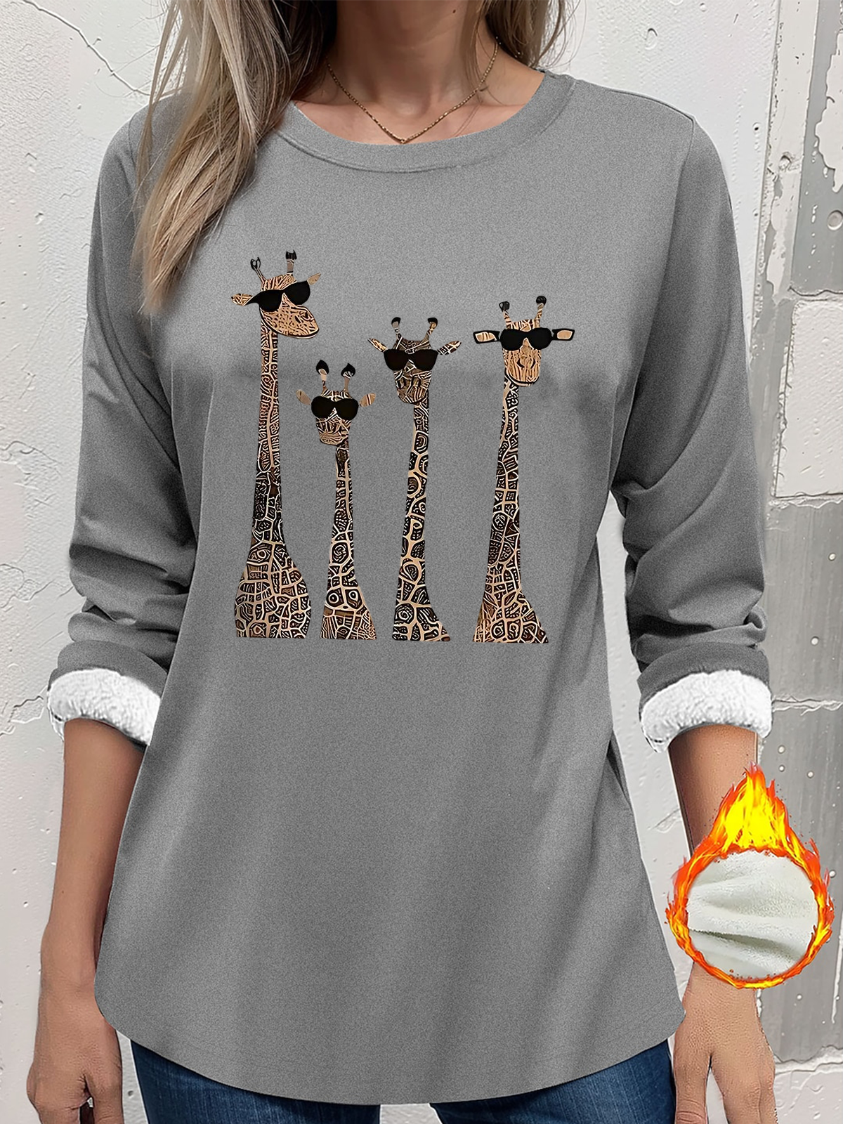 Women's Thickened Pullover Giraffe Pattern Casual Comfort Long Sleeve Crew Neck Regular Fit Top