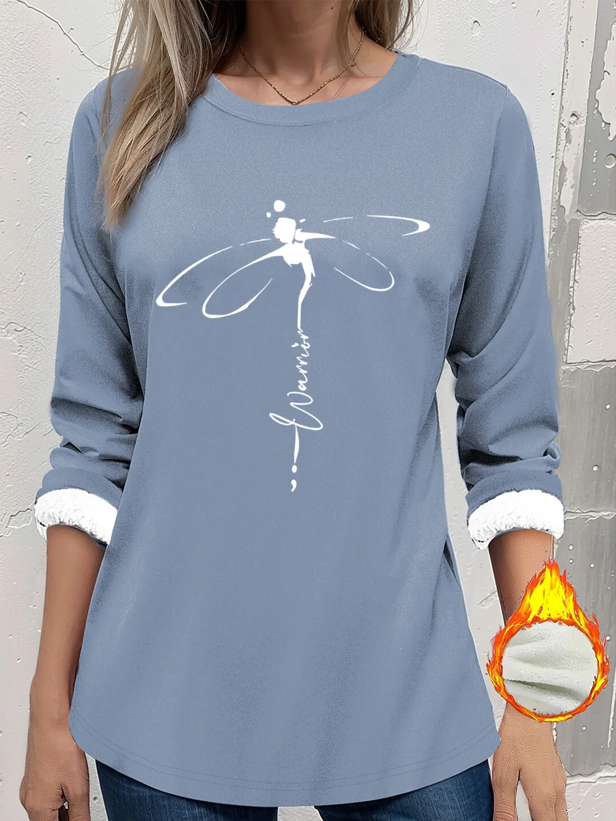 Women's Thickened Pullover Dragonfly Pattern Casual Comfort Long Sleeve Crew Neck Regular Fit Top