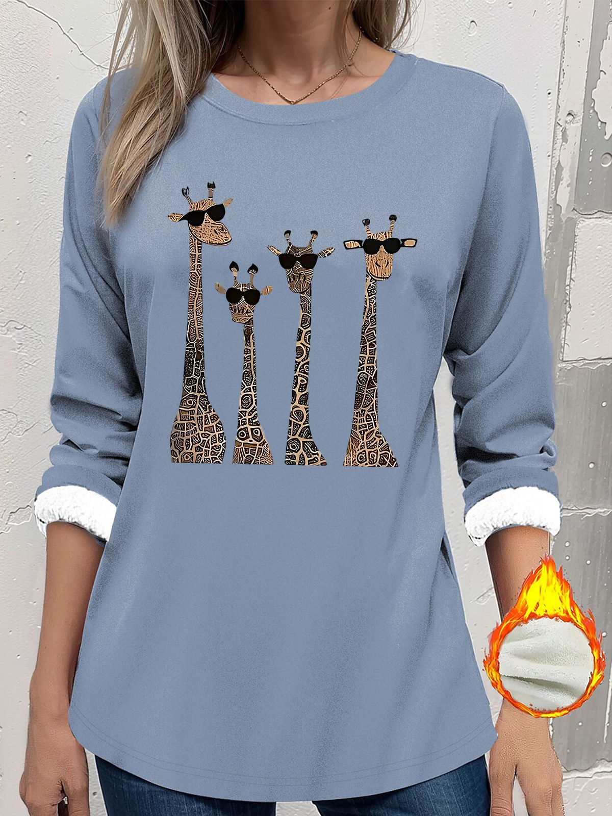 Women's Thickened Pullover Giraffe Pattern Casual Comfort Long Sleeve Crew Neck Regular Fit Top