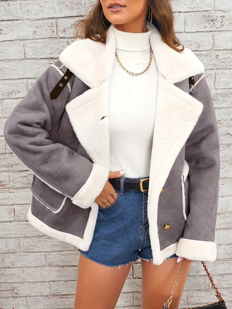 Fashion lapel plush jacket winter warm casual coat Quilted iacket