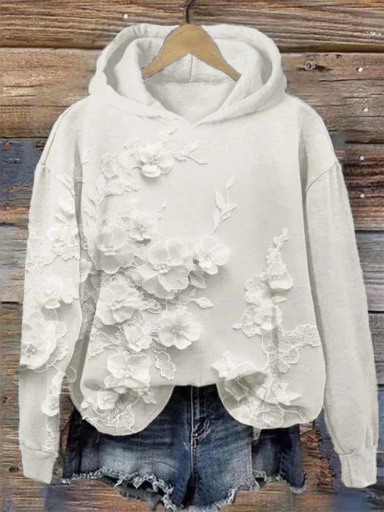 Women's Floral Print Casual Long Sleeve Hoodie
