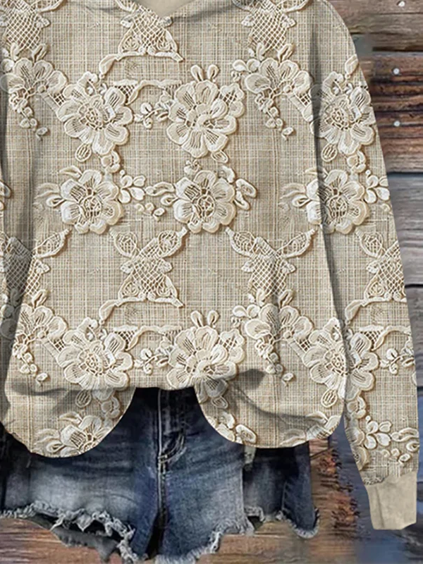 Women's Floral Print Casual Long Sleeve Hoodie