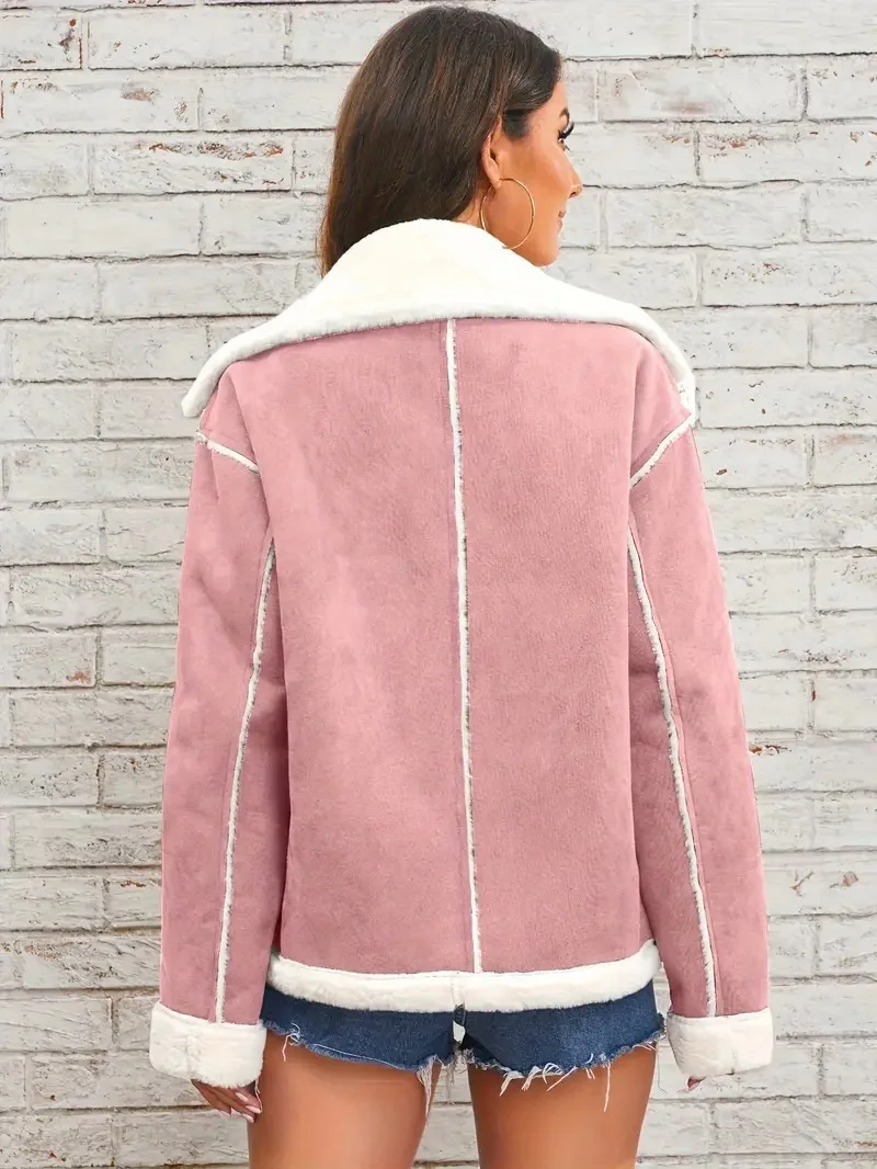 Fashion lapel plush jacket winter warm casual coat Quilted iacket