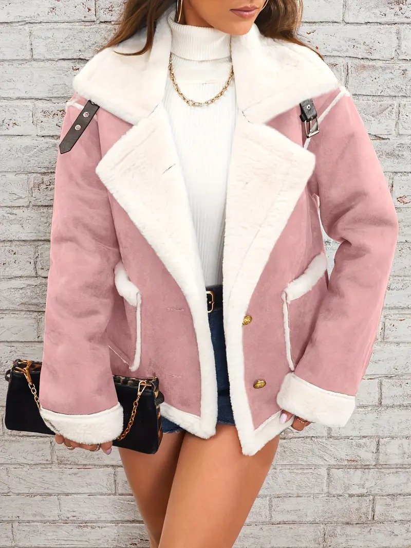 Fashion lapel plush jacket winter warm casual coat Quilted iacket