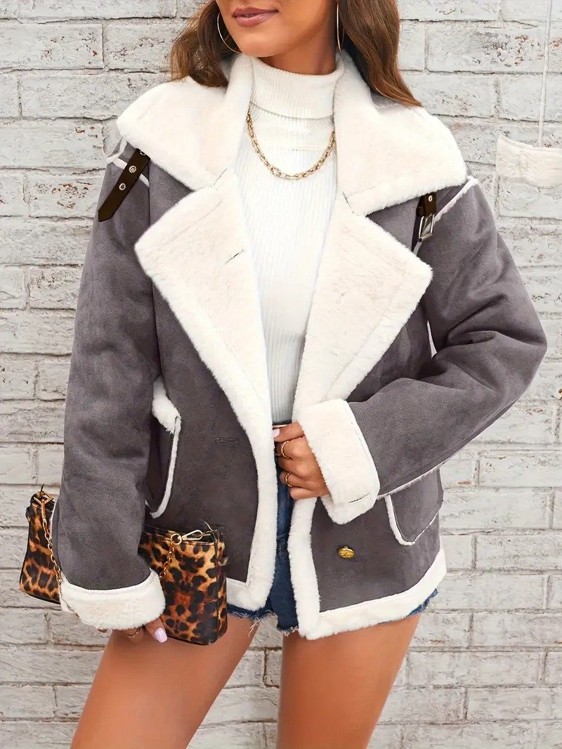 Fashion lapel plush jacket winter warm casual coat Quilted iacket