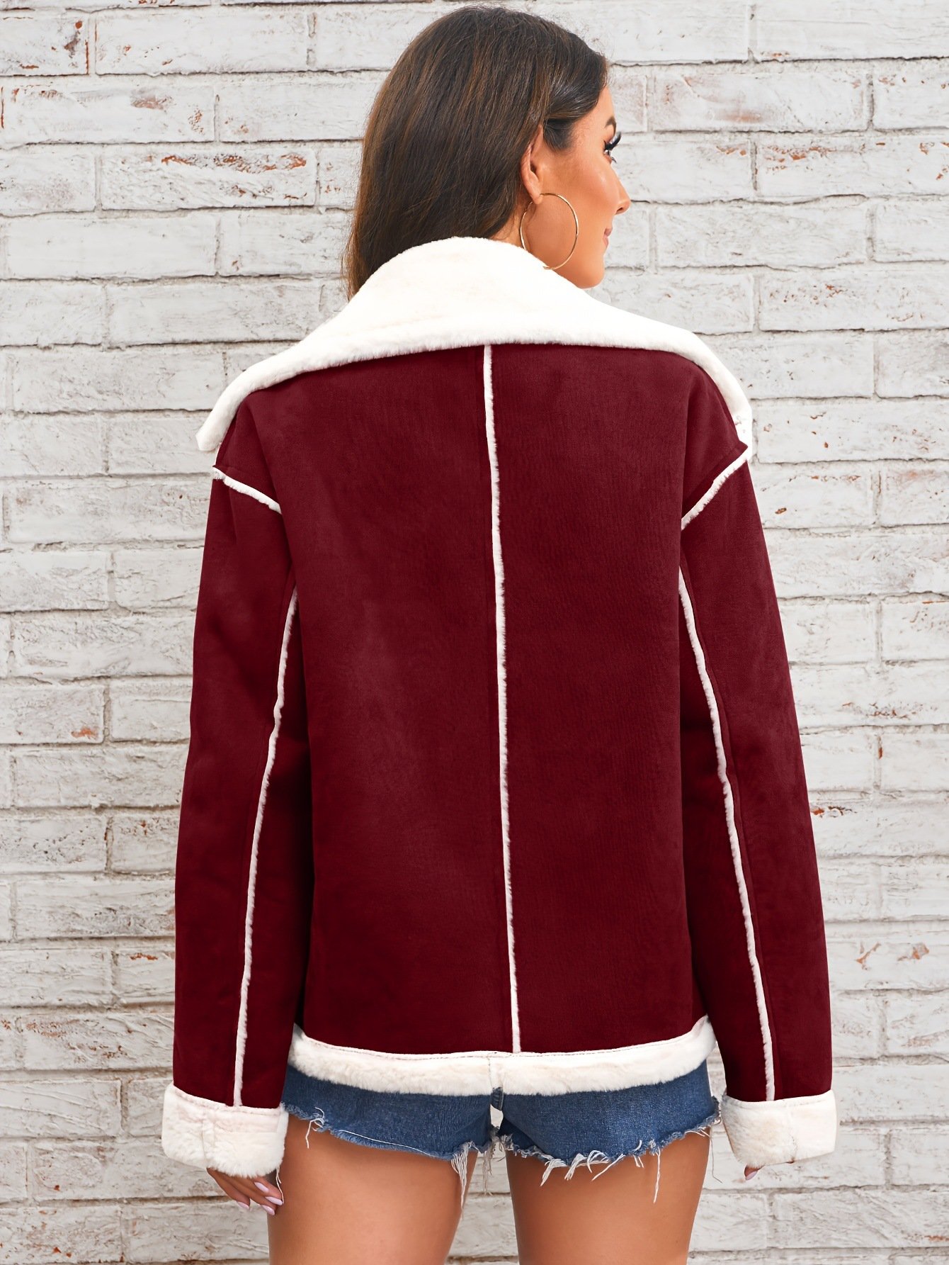 Fashion lapel plush jacket winter warm casual coat Quilted iacket