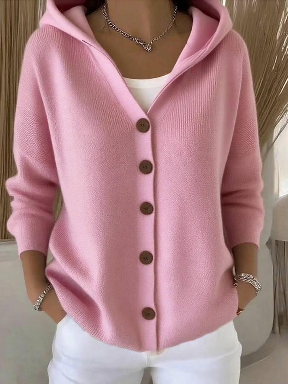 Women Casual Plain Spring/Fall Hoodie Long Sleeve Cardigan