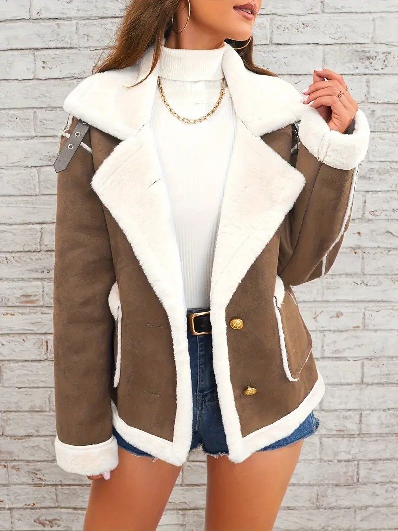 Fashion lapel plush jacket winter warm casual coat Quilted iacket