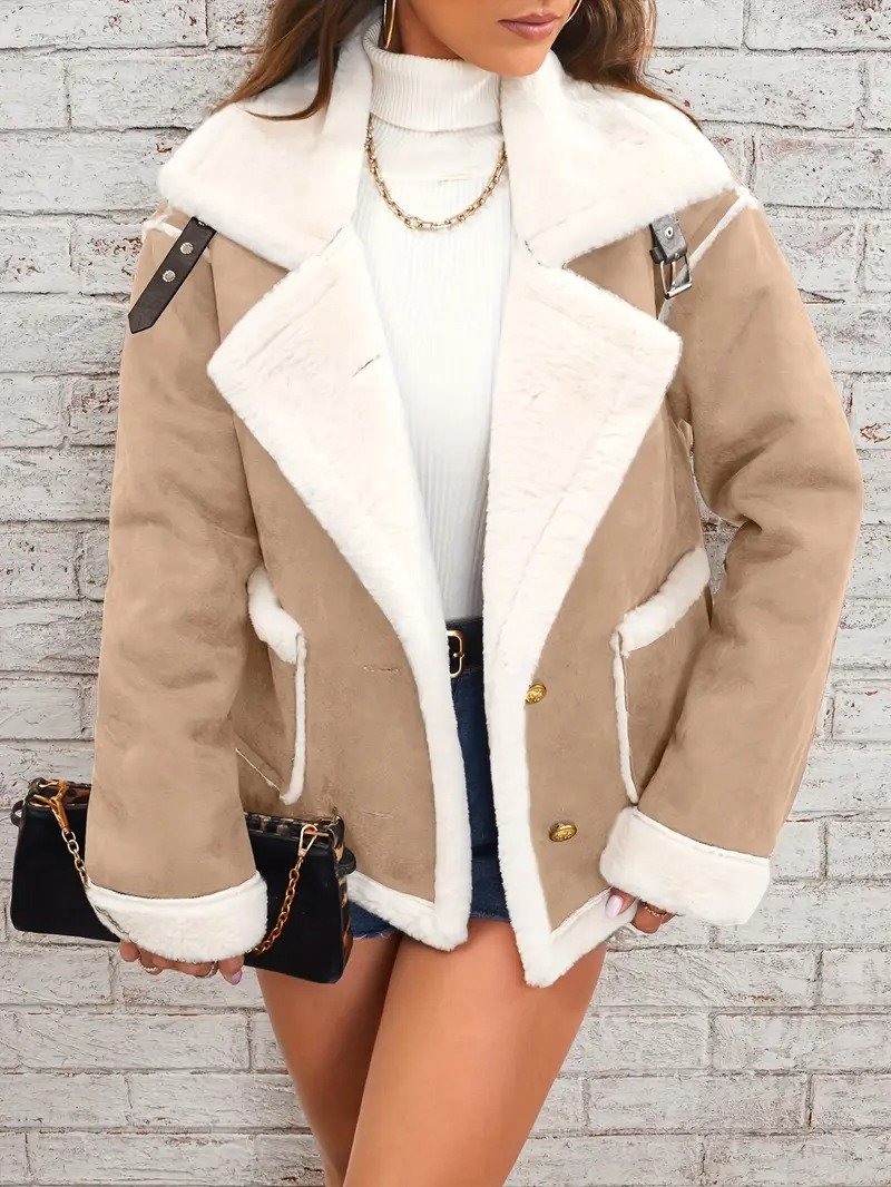 Fashion lapel plush jacket winter warm casual coat Quilted iacket