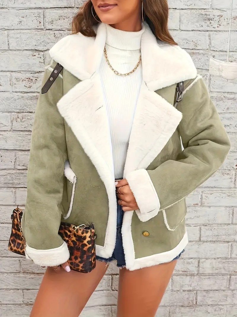 Fashion lapel plush jacket winter warm casual coat Quilted iacket