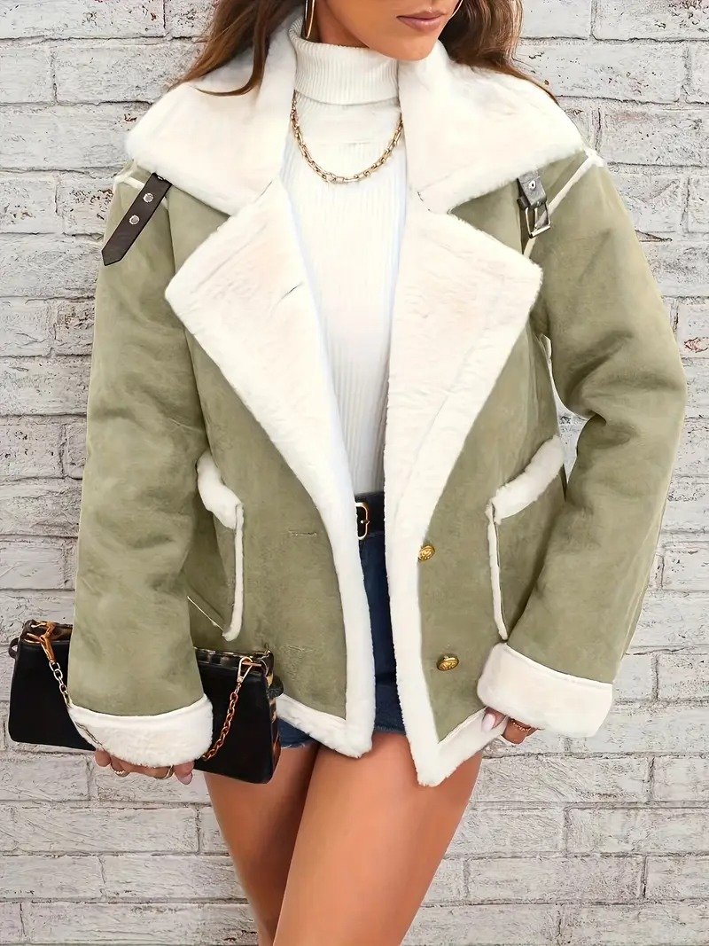 Fashion lapel plush jacket winter warm casual coat Quilted iacket