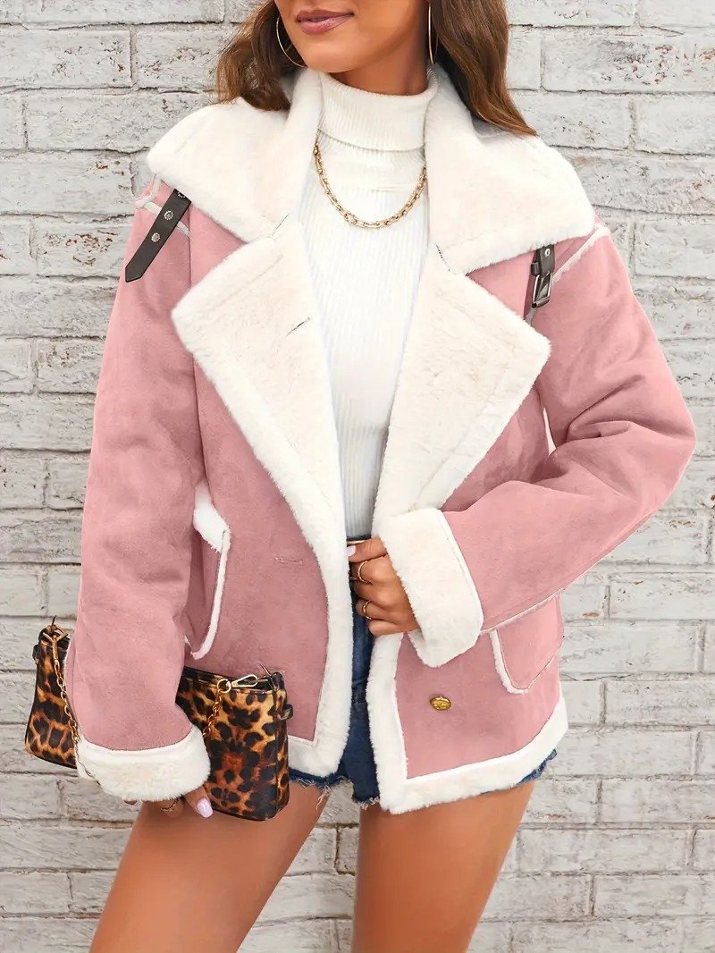 Fashion lapel plush jacket winter warm casual coat Quilted iacket