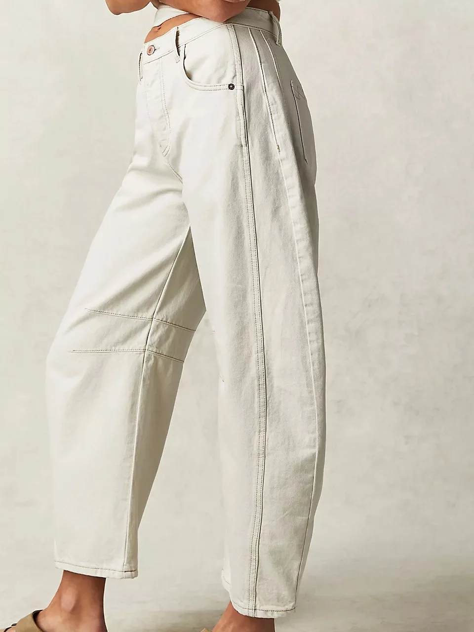 Buckle Cotton Loose Casual Women's Loose Wide Leg Pants Mid-low Rise Washed Scimitar Pants Jeans