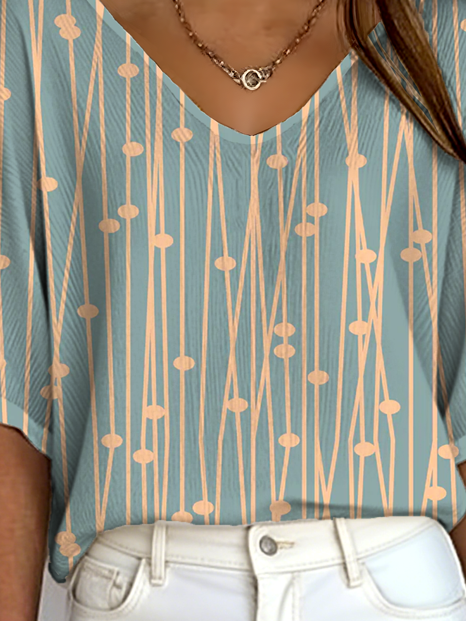 Women's Ribbed T-Shirt Casual Comfort 3/4 Sleeves Regular Top