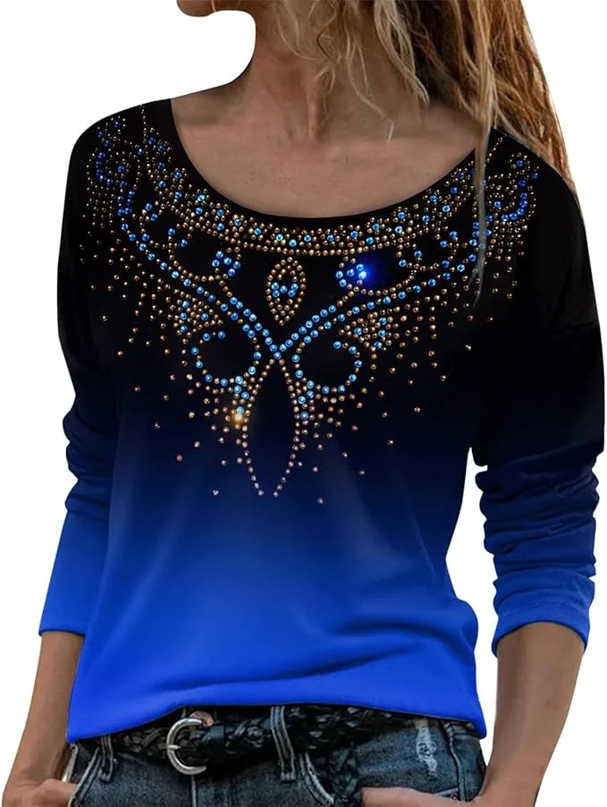 Women's Long Sleeve T-shirt Spring/Fall Purple Ombre Printing Jersey Crew Neck Daily Going Out Casual Top