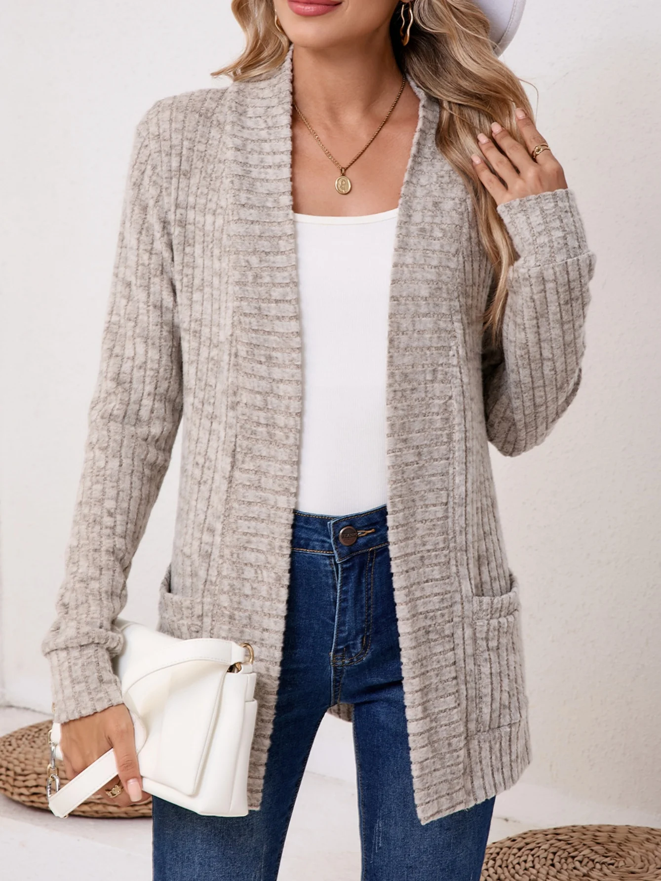 Basic Loose Autumn And Winter New Solid Color Cashmere Long-sleeved Bottoming Cardigan Knitted Cardigan