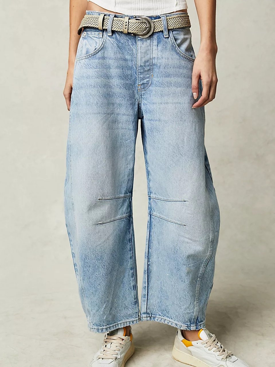 Buckle Cotton Loose Casual Women's Loose Wide Leg Pants Mid-low Rise Washed Scimitar Pants Jeans
