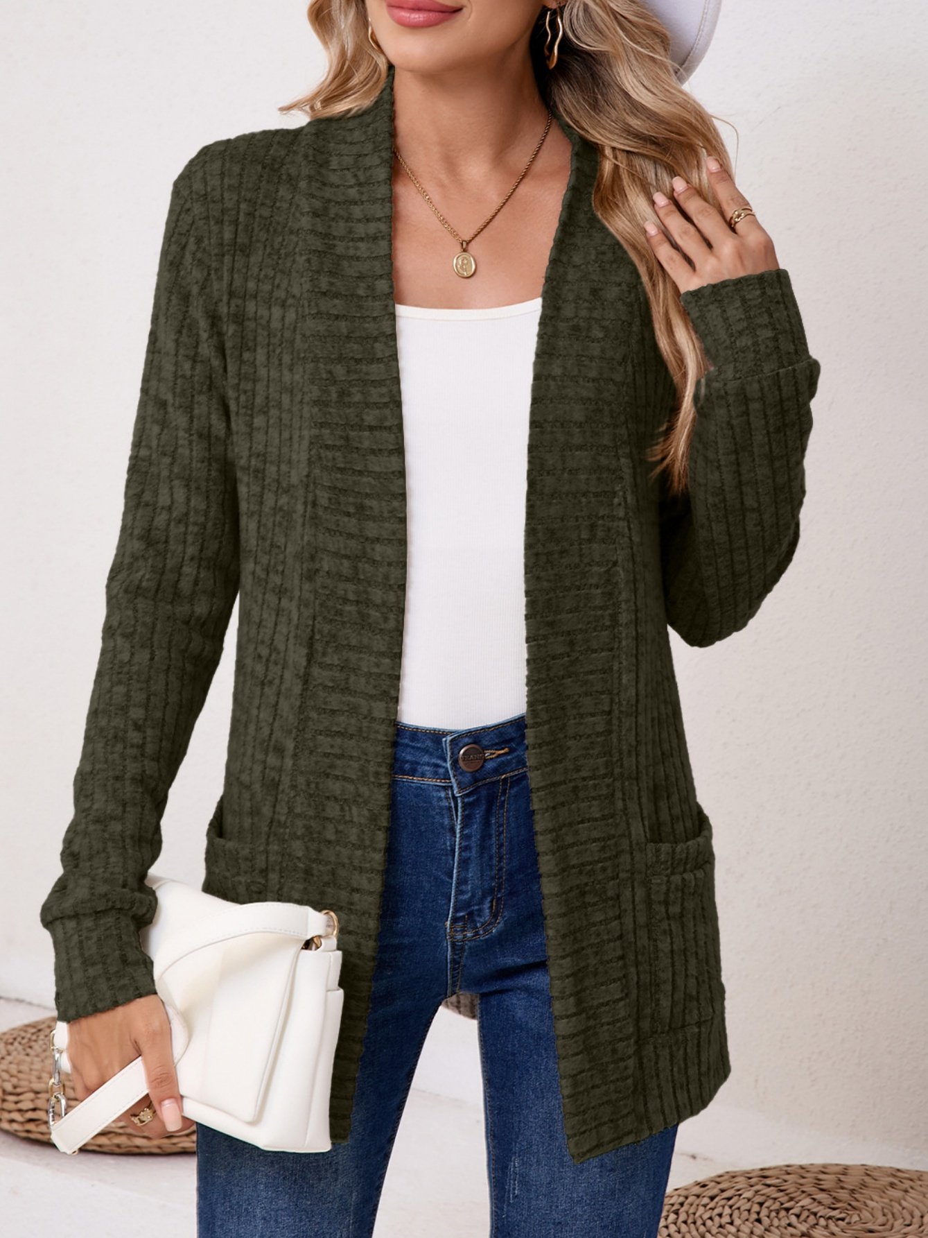Basic Loose Autumn And Winter New Solid Color Cashmere Long-sleeved Bottoming Cardigan Knitted Cardigan