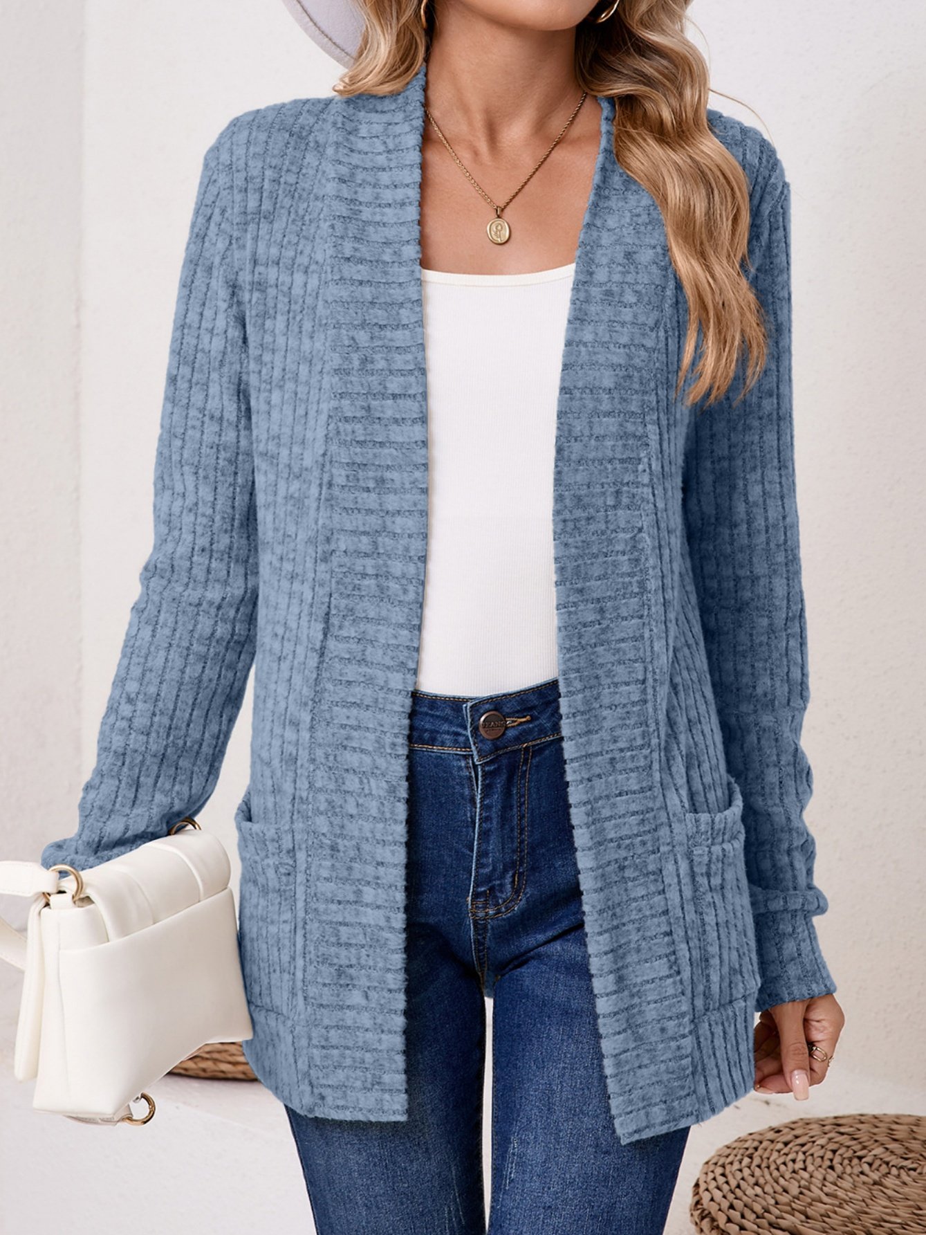 Basic Loose Autumn And Winter New Solid Color Cashmere Long-sleeved Bottoming Cardigan Knitted Cardigan