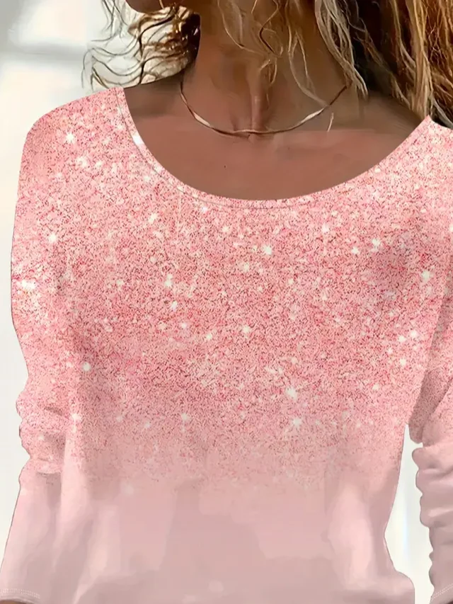 Women's Long Sleeve T-shirt Spring/Fall Pink Abstract Printing Jersey Crew Neck Daily Going Out Casual Top