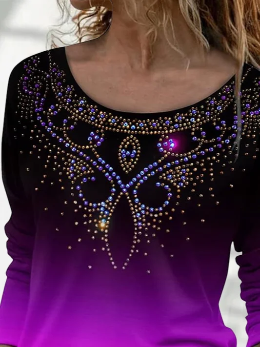 Women's Long Sleeve T-shirt Spring/Fall Purple Ombre Printing Jersey Crew Neck Daily Going Out Casual Top