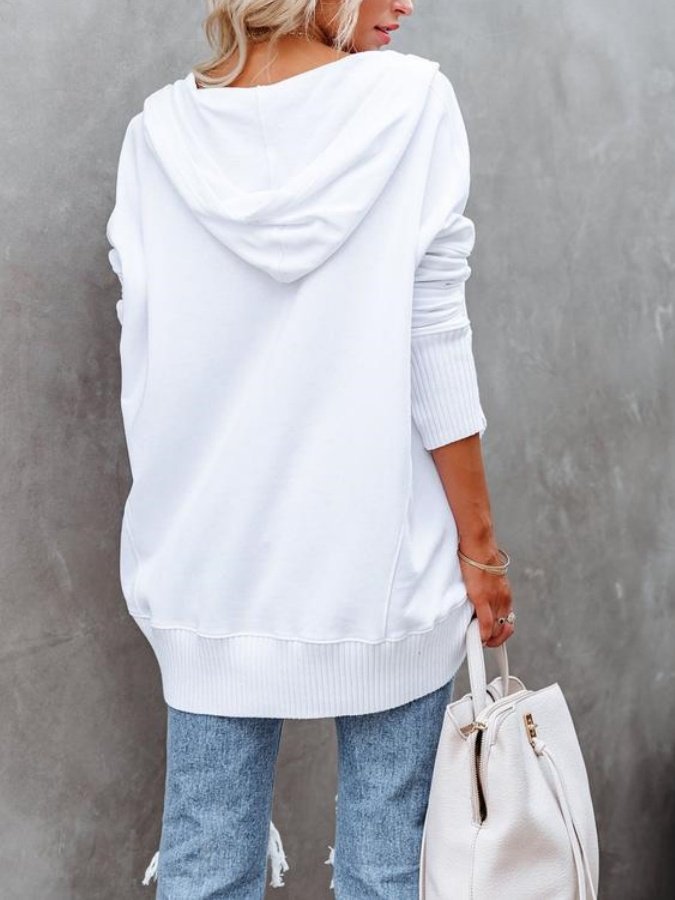 Simple V-neck Hooded Multi-color Bat Sleeve Sweatshirt Loose Thread Stitching Sweatshirt