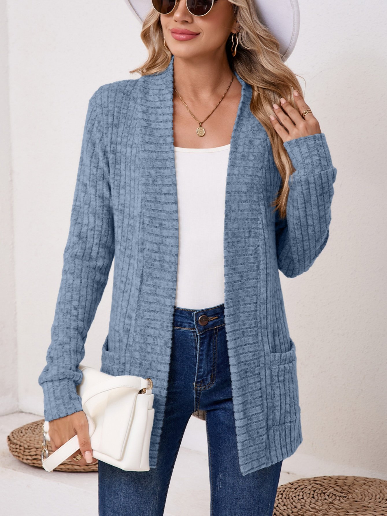 Basic Loose Autumn And Winter New Solid Color Cashmere Long-sleeved Bottoming Cardigan Knitted Cardigan