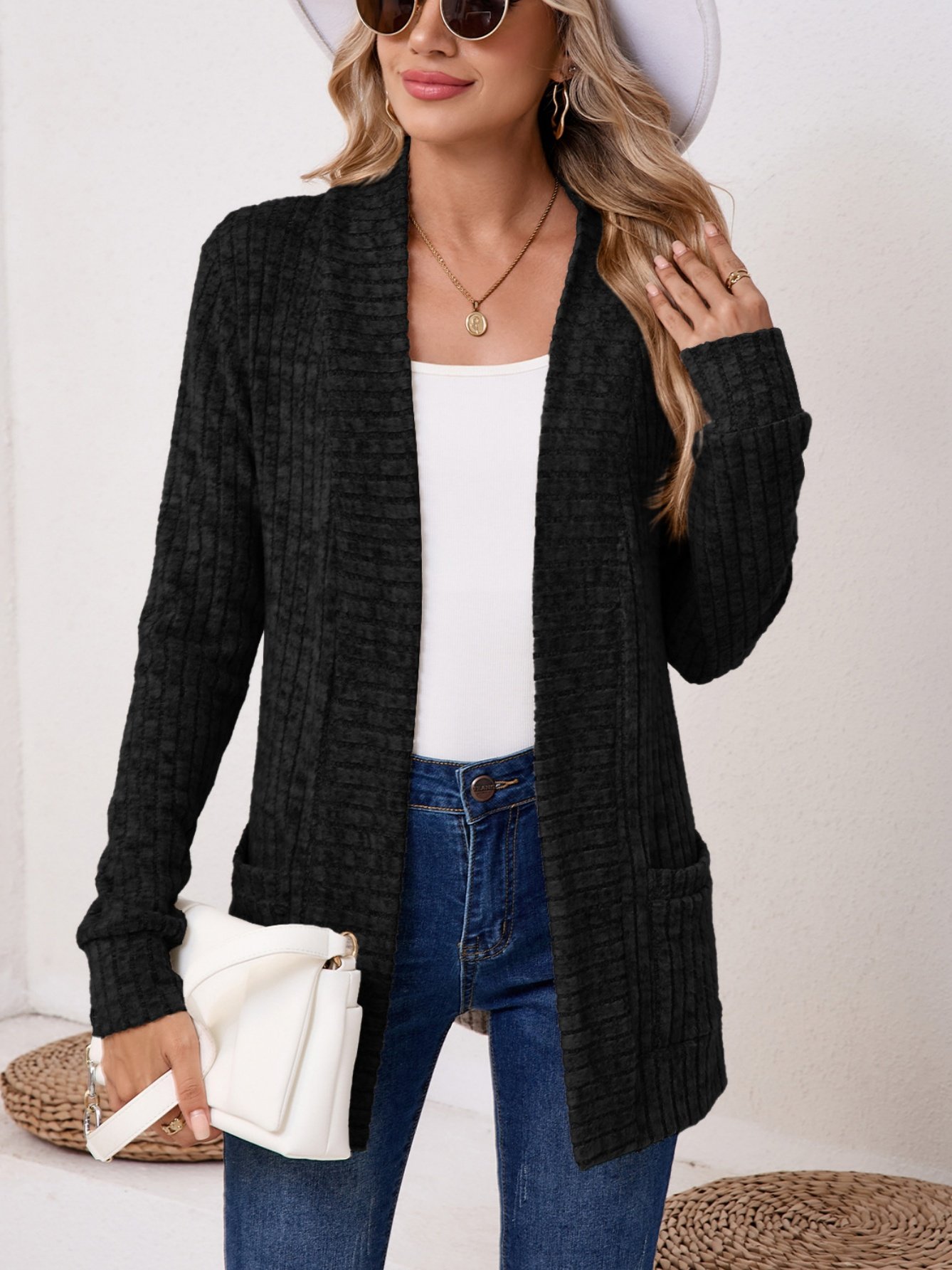 Basic Loose Autumn And Winter New Solid Color Cashmere Long-sleeved Bottoming Cardigan Knitted Cardigan