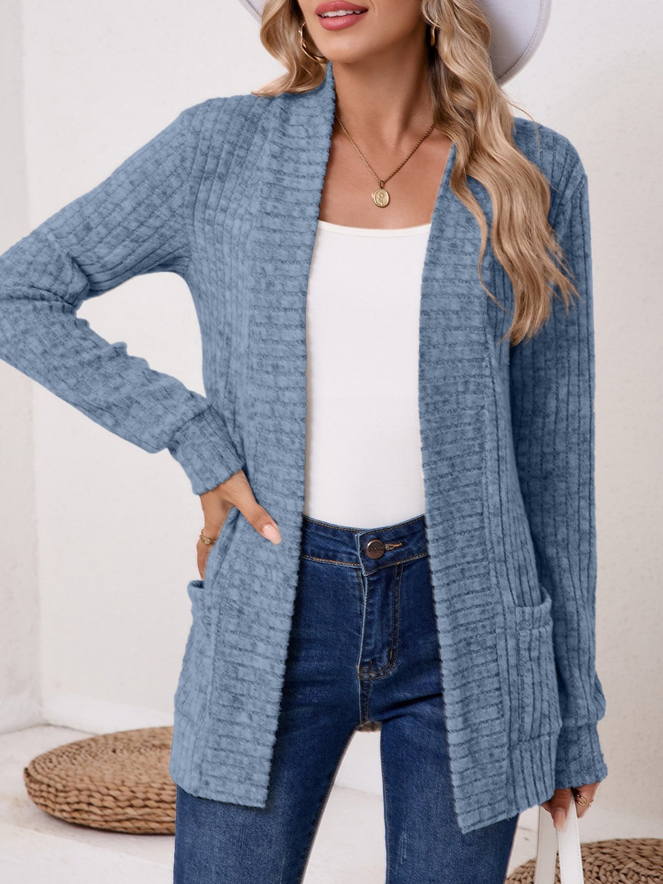 Basic Loose Autumn And Winter New Solid Color Cashmere Long-sleeved Bottoming Cardigan Knitted Cardigan