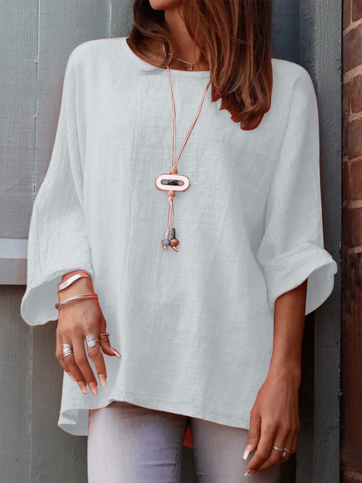 Casual Plain Crew Neck Blouse