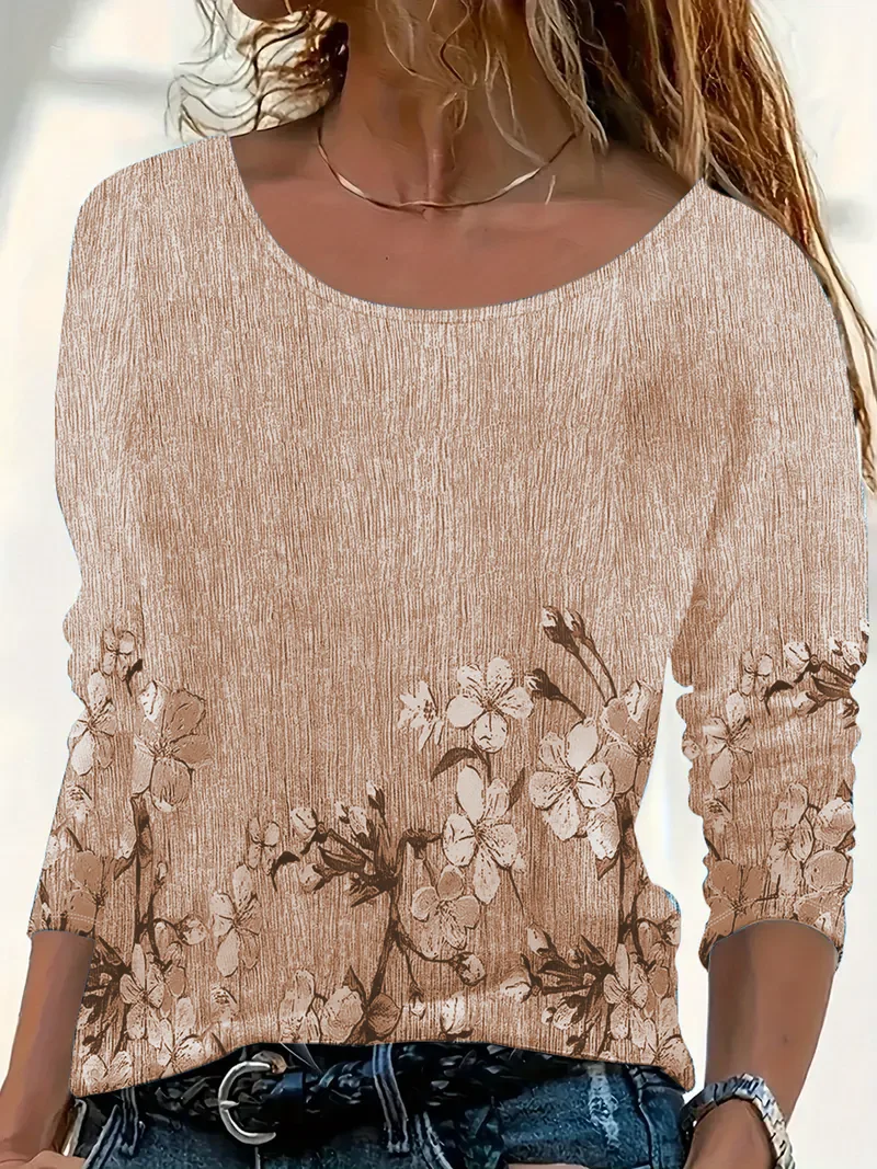Women's Long Sleeve T-shirt Spring/Fall Blue Floral Printing Jersey Crew Neck Daily Going Out Casual Top