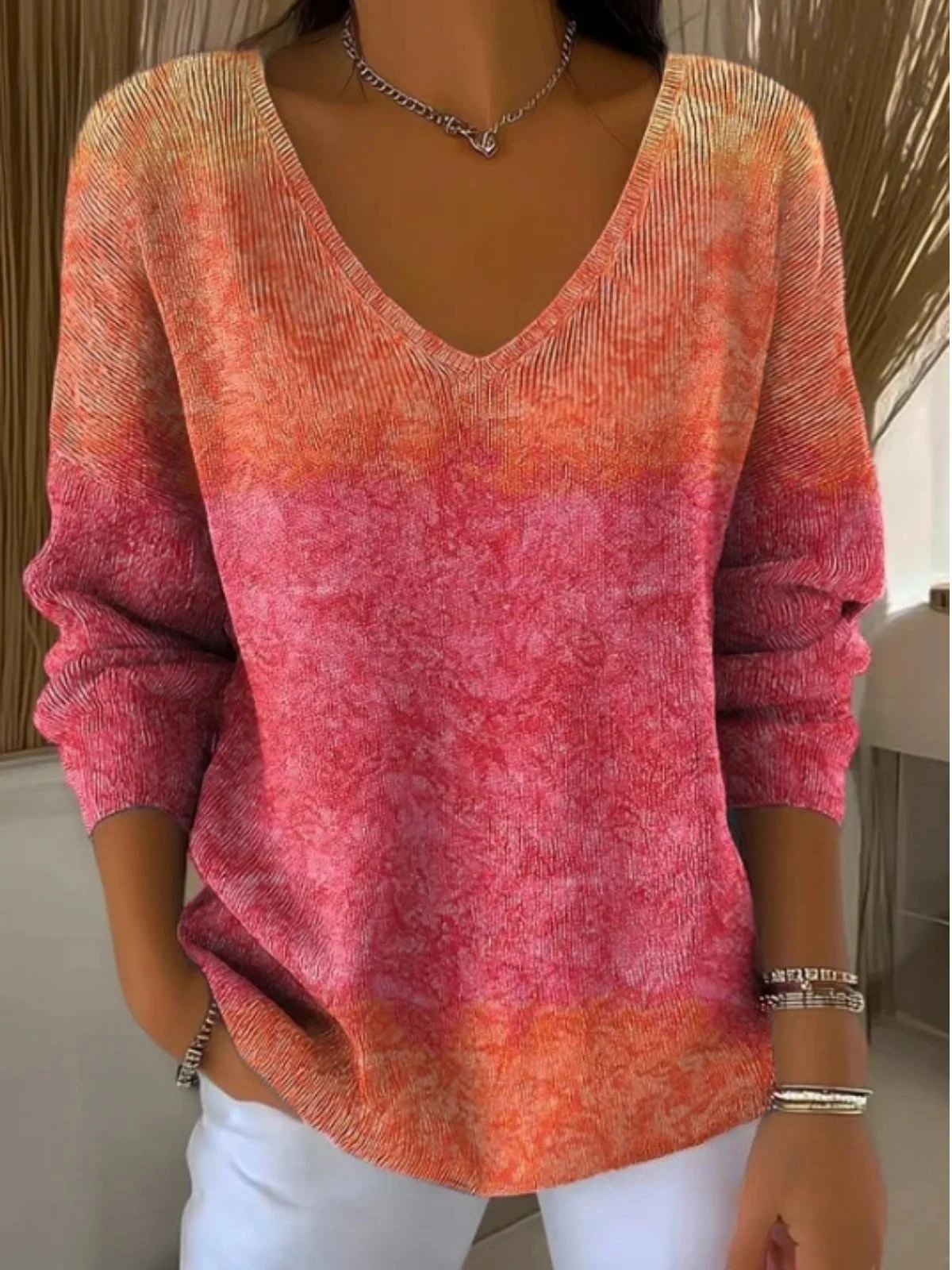 V Neck Cotton Casual Sweater