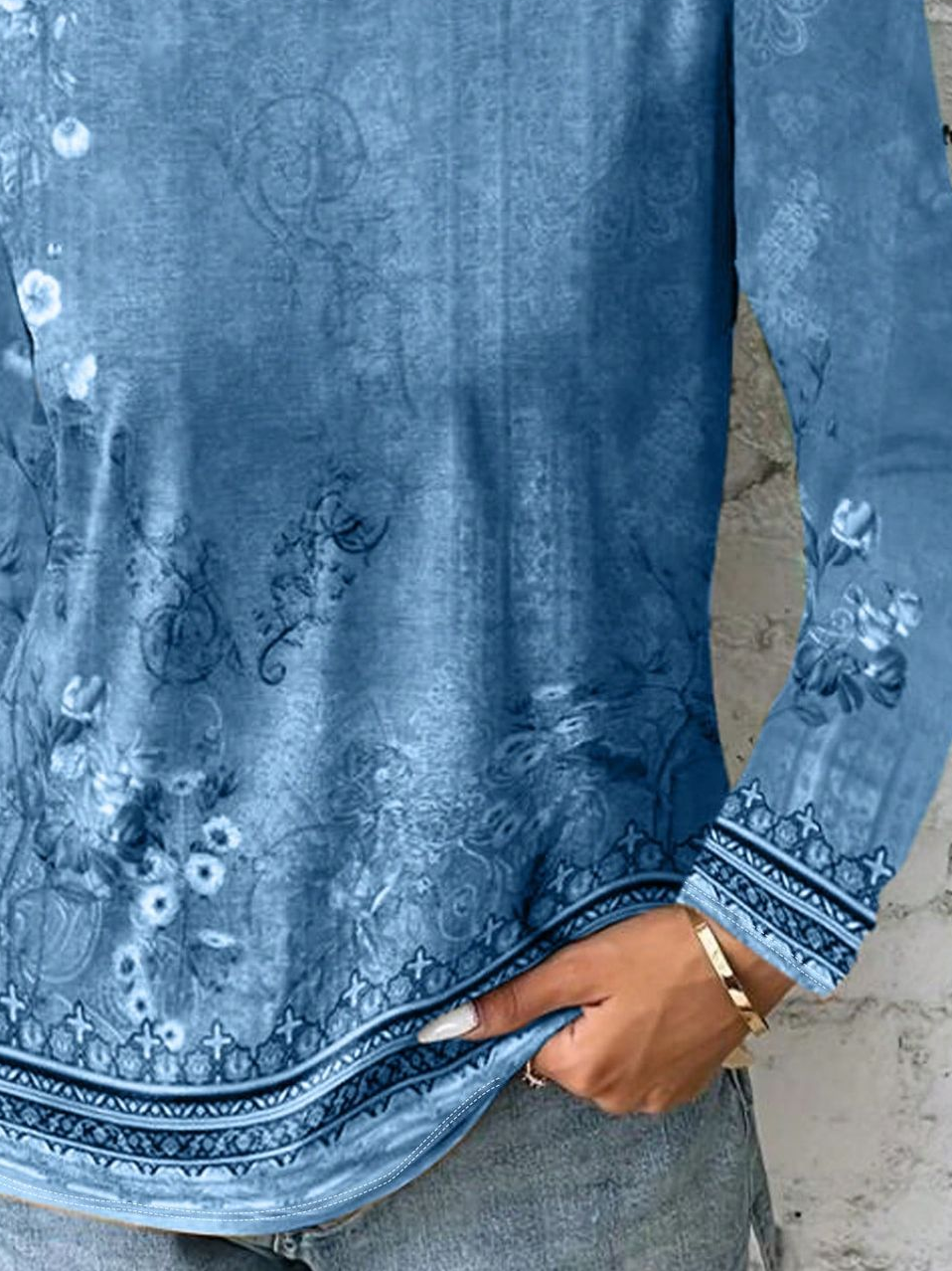Women's Long Sleeve T-shirt Spring/Fall Blue Floral Printing Jersey Crew Neck Daily Going Out Casual Top