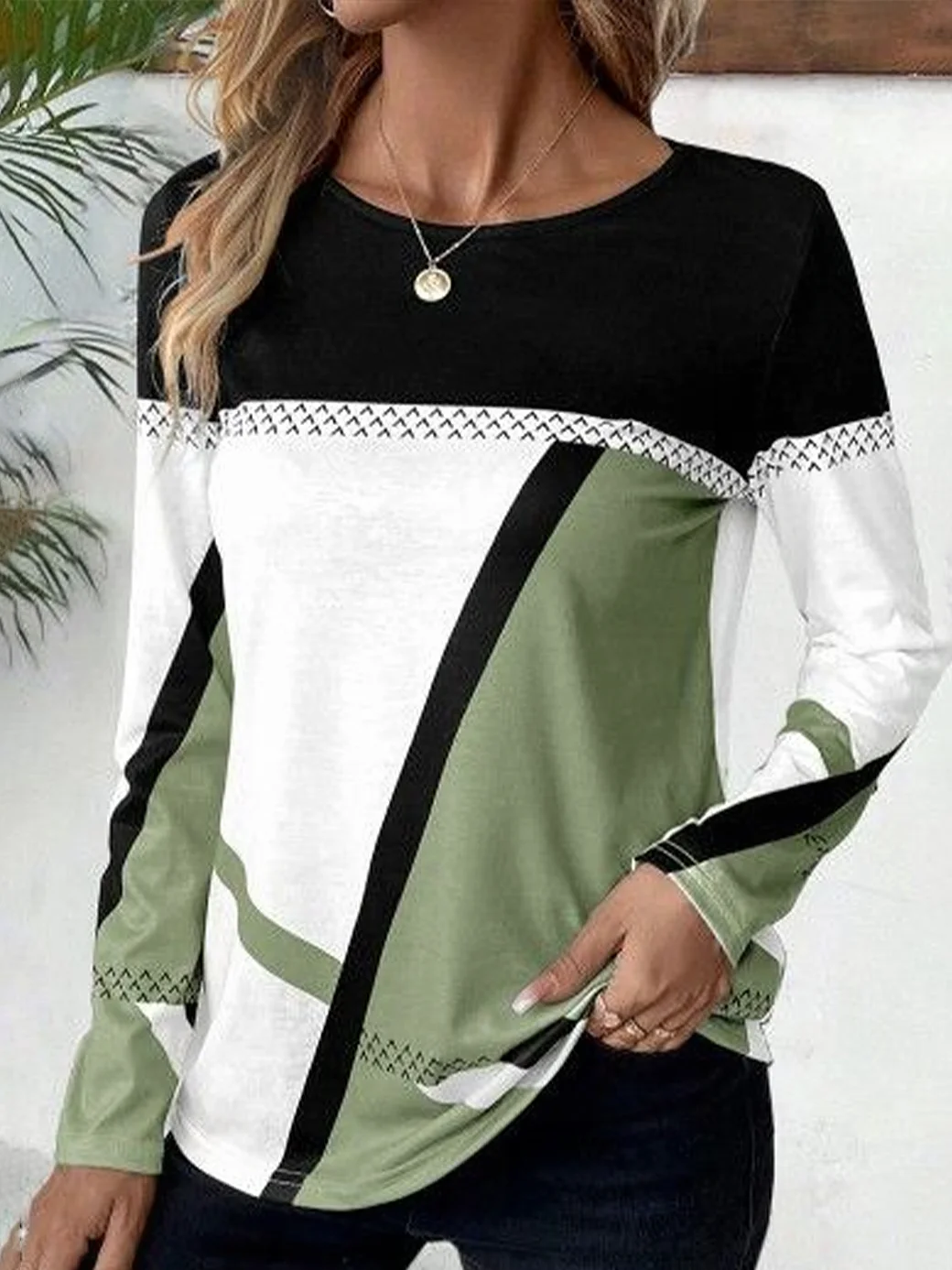 Women's Long Sleeve T-shirt Spring/Fall Red Abstract Printing Jersey Crew Neck Daily Going Out Casual Top