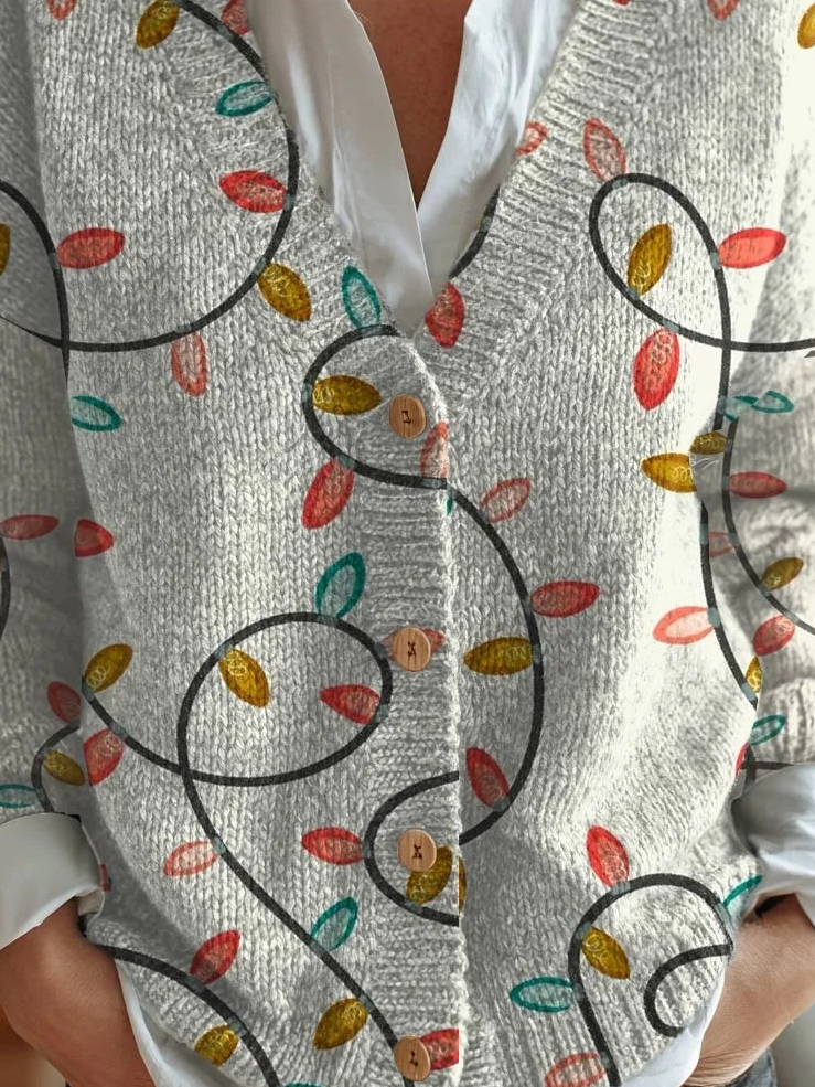 Women's Christmas Pattern V-Neck Cardigan Casual Comfort Regular Sweatshirt Jacket