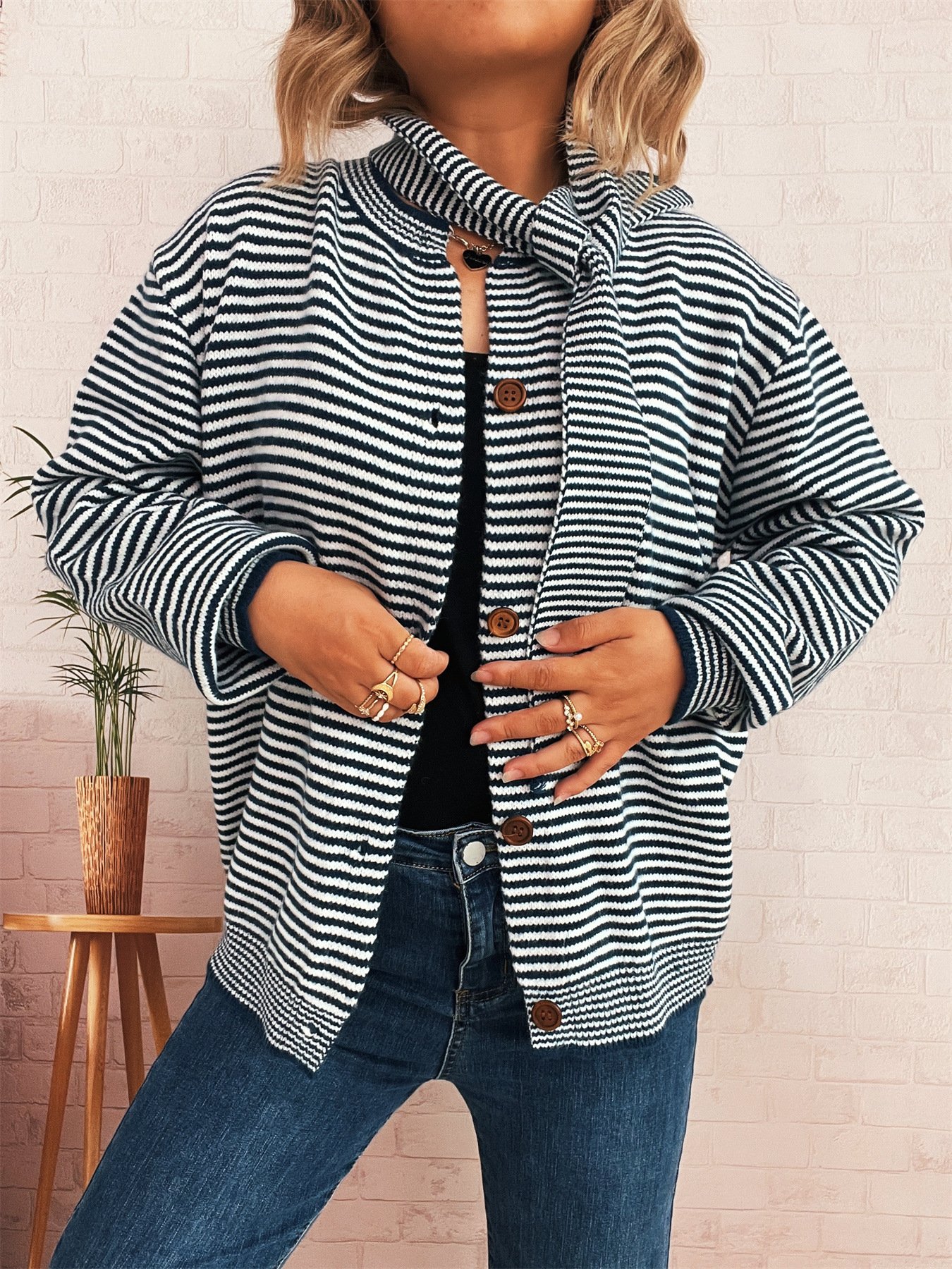 Striped Regular Fit Casual Cardigan