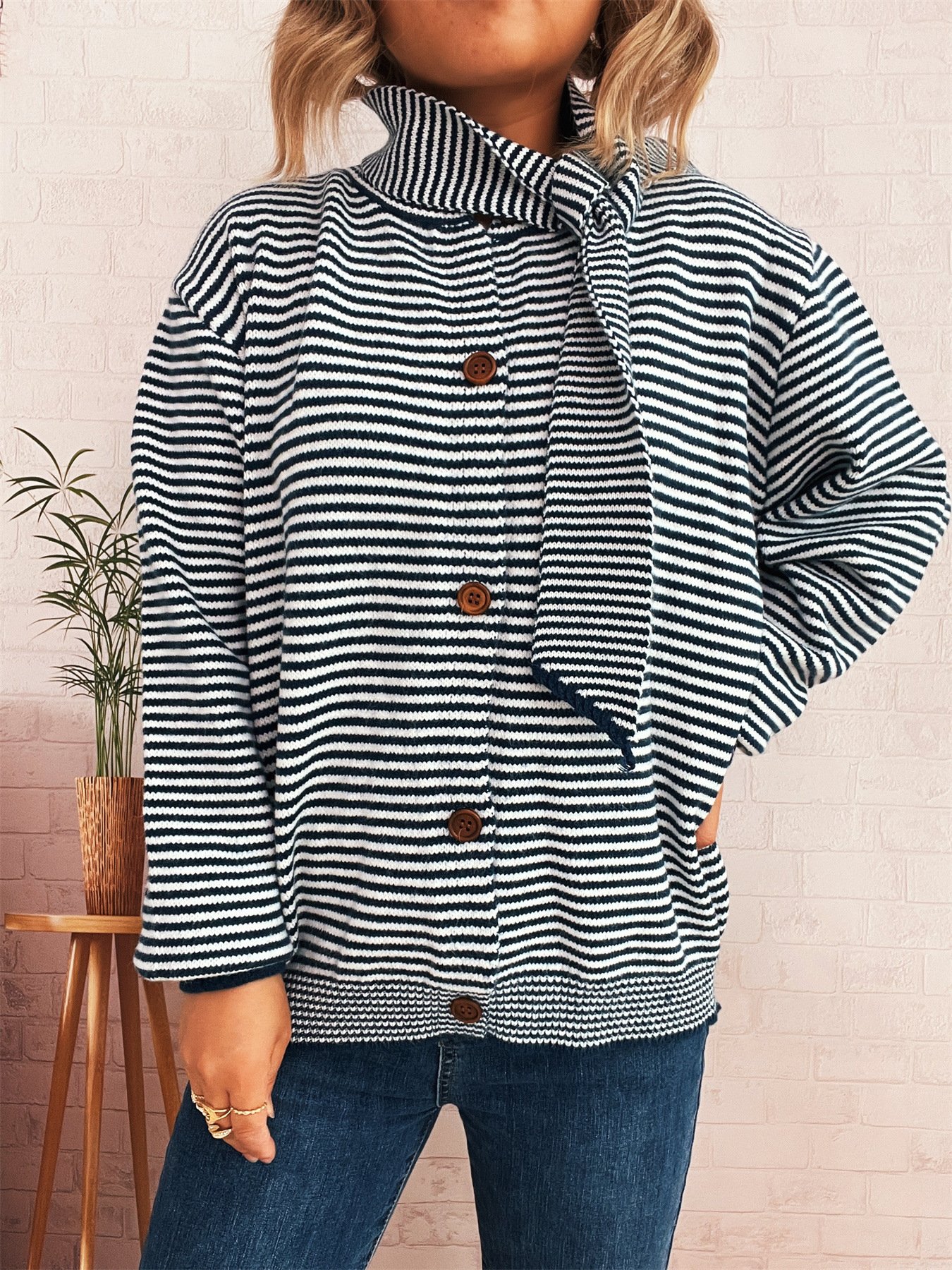 Striped Regular Fit Casual Cardigan