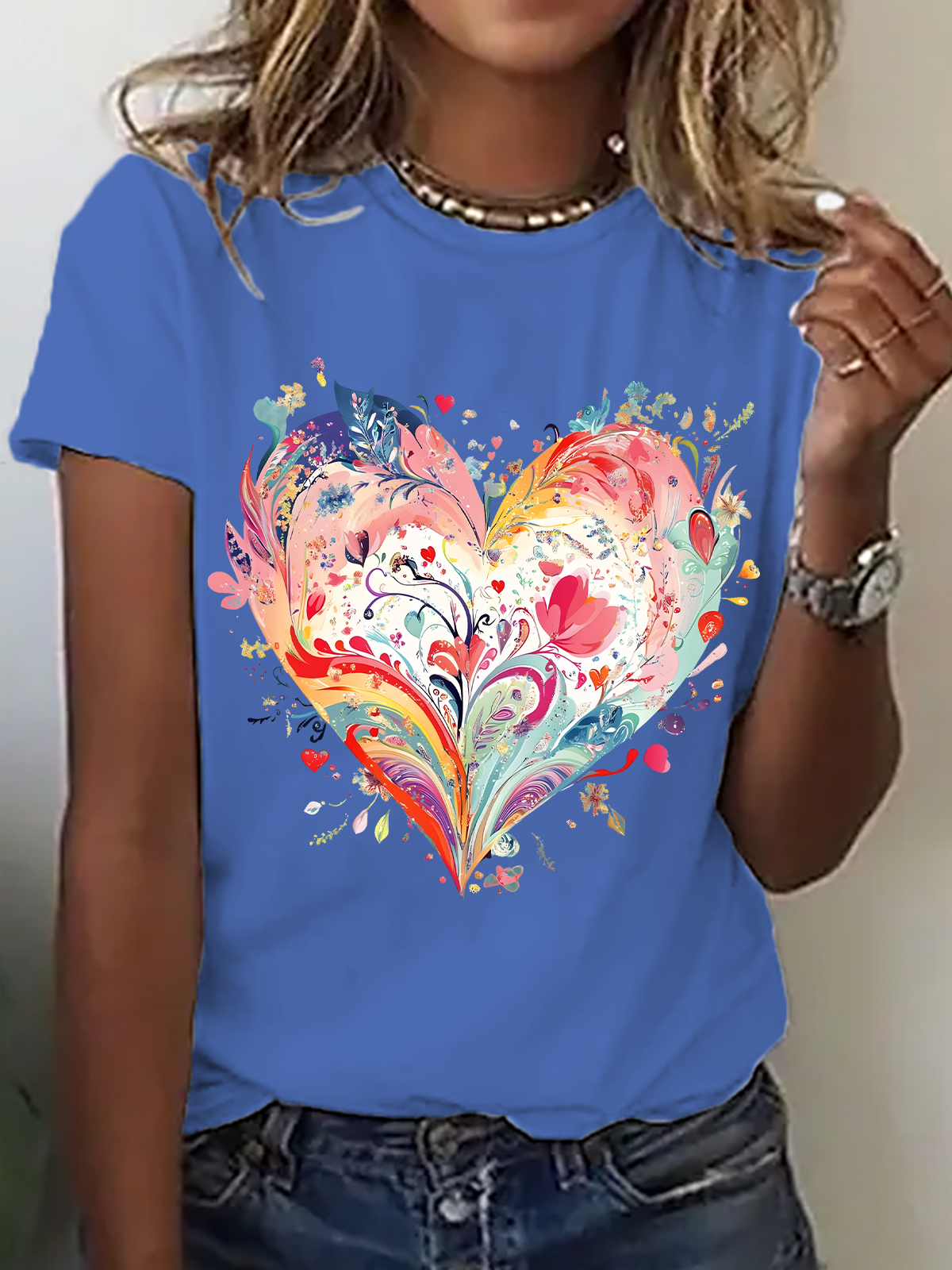 Watercolor Heart Print T-Shirt
