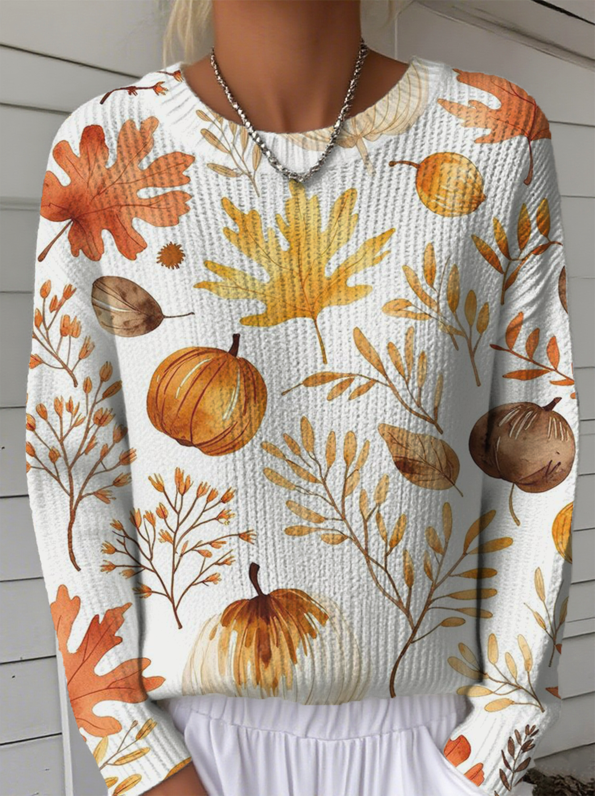 Women's Autumn Pattern Crewneck Sweater Casual Comfort Regular Pullover Sweatshirt