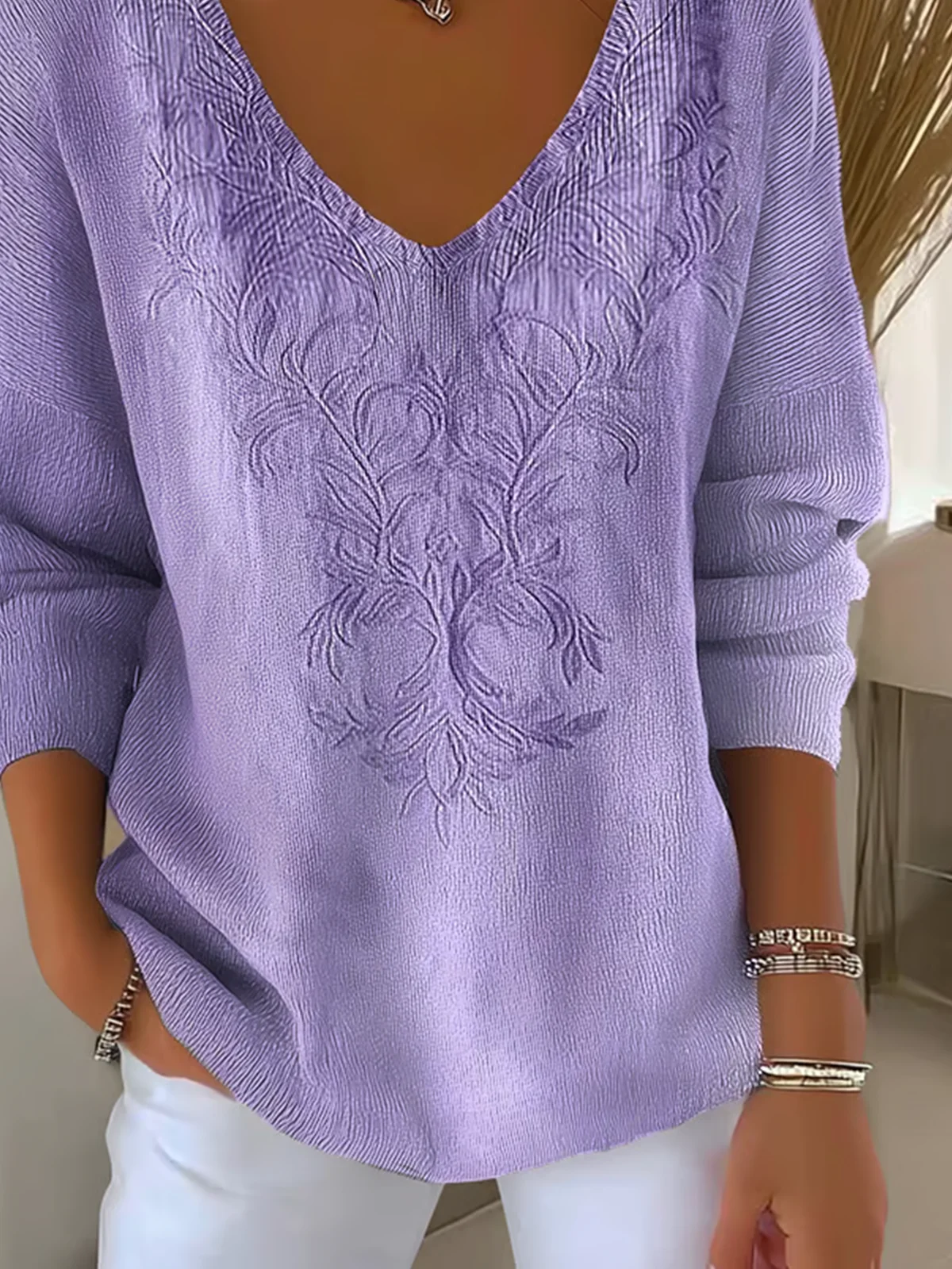 Bird Casual Cotton V Neck Sweater