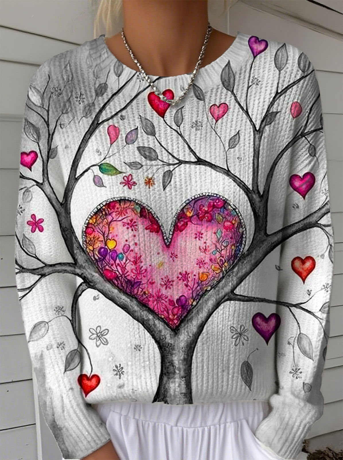 Women's Artistic Heart Pattern Pullover Sweater Regular Autumn and Winter Top