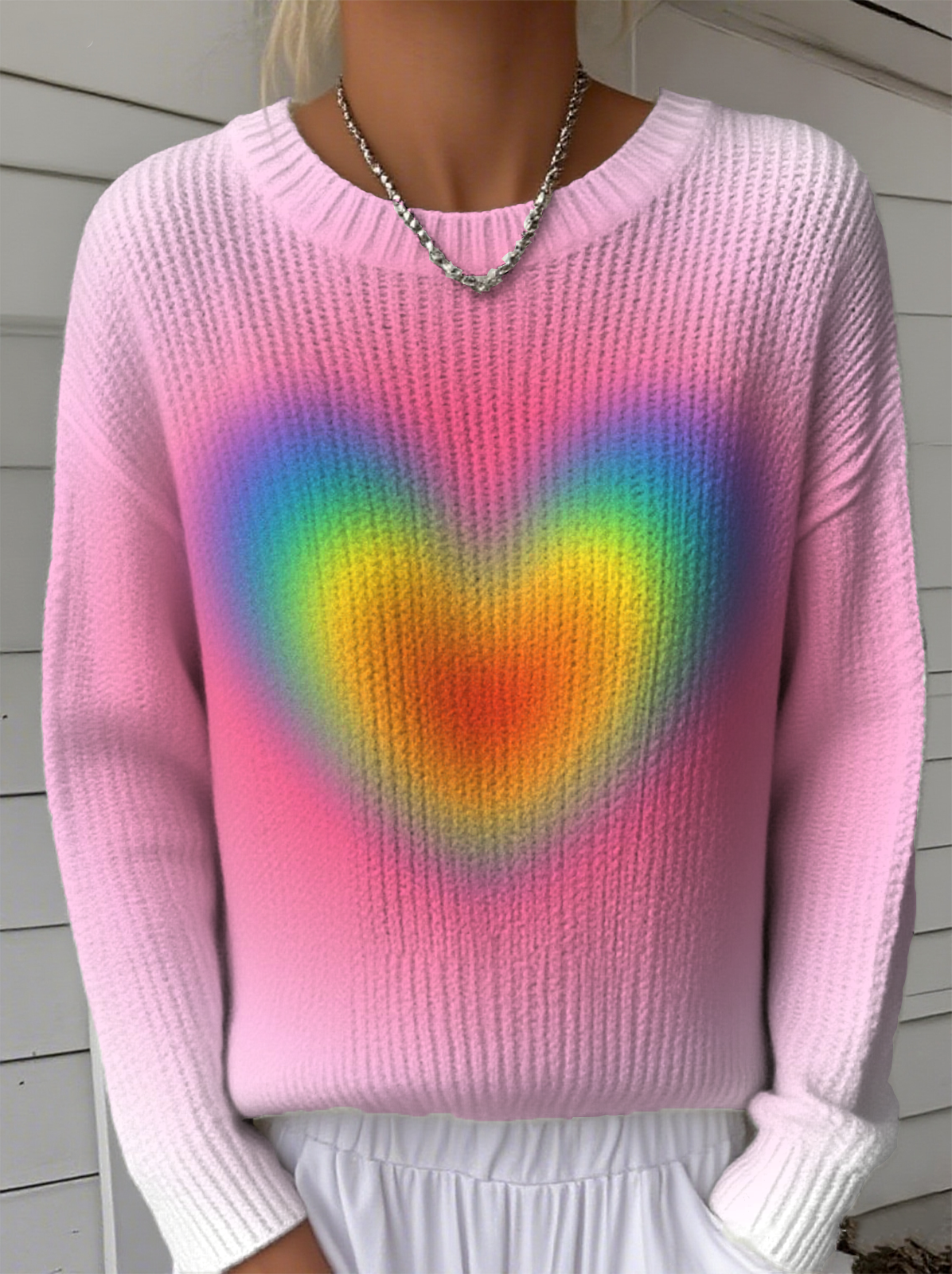 Women's Artistic Heart Pattern Pullover Sweater Regular Autumn and Winter Top