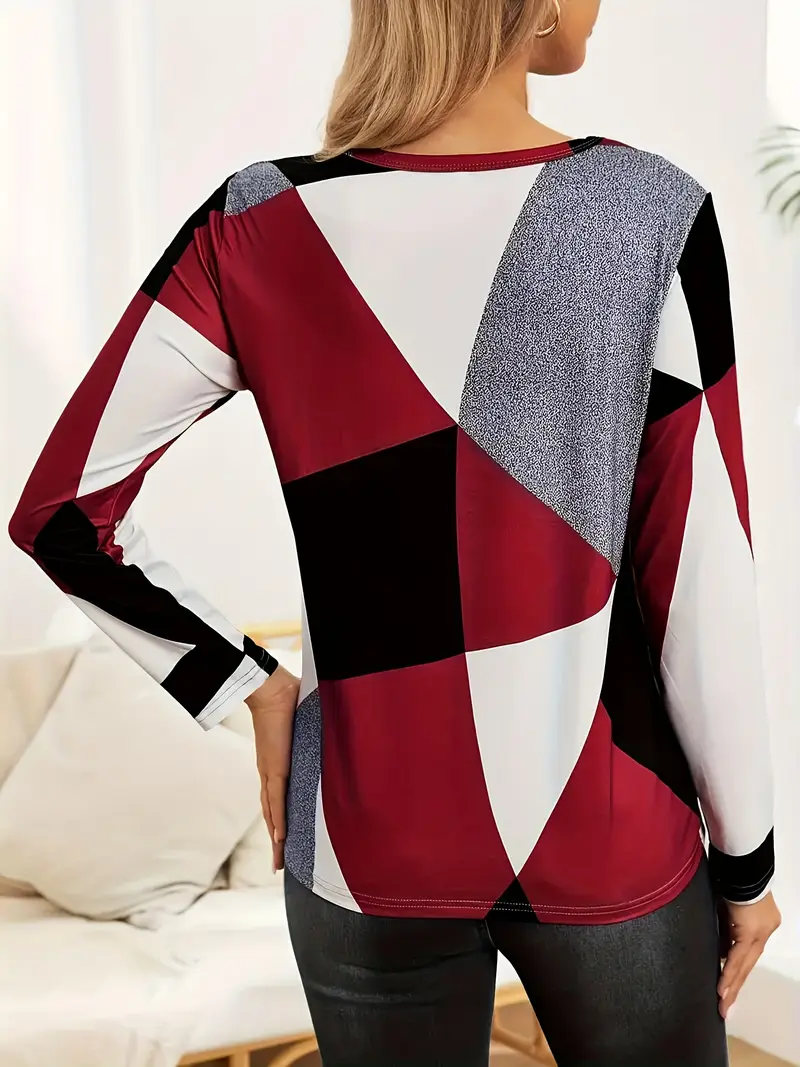 Women's Long Sleeve T-shirt Spring/Fall Red Abstract Printing Jersey Crew Neck Daily Going Out Casual Top