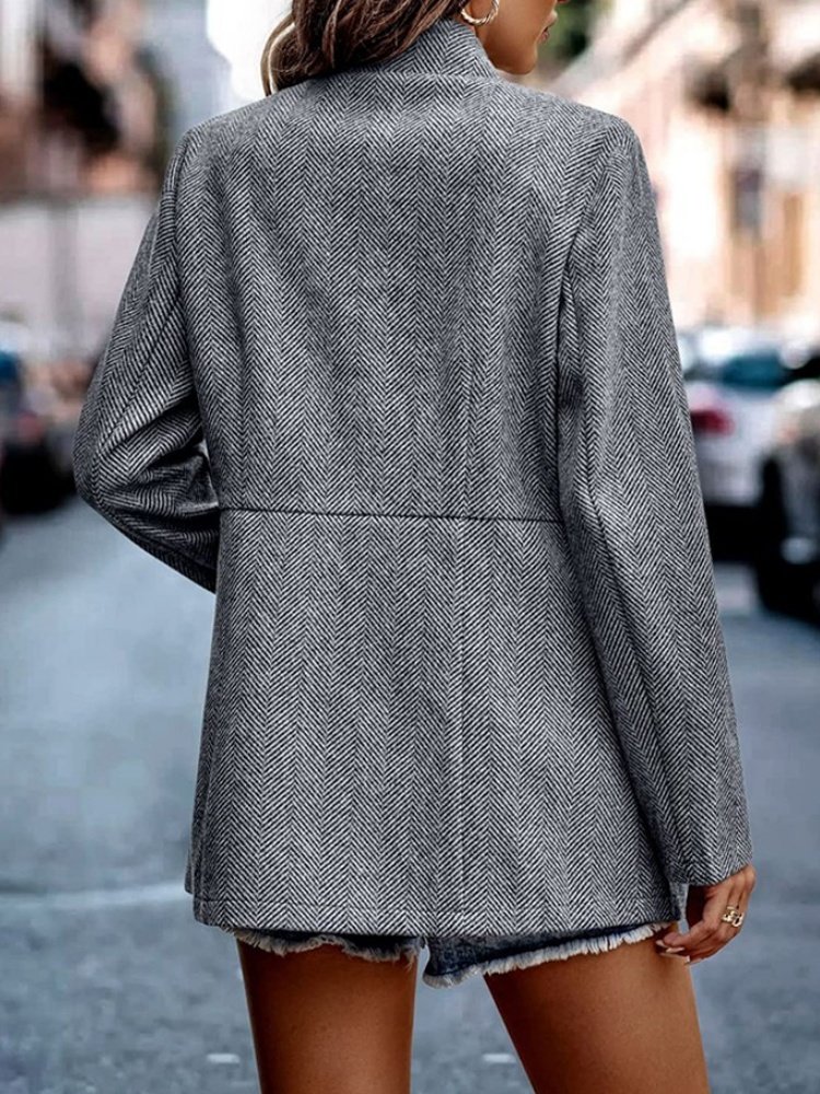 Split Joint Casual Intellectual Slim Fit Jacquard Splicing Temperament Commuting Thickened Woolen Jacket