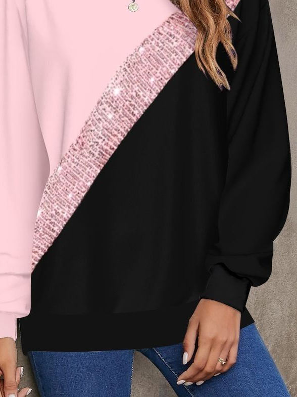 Multicolor Block Crew Neck Casual Printing Sweatshirt