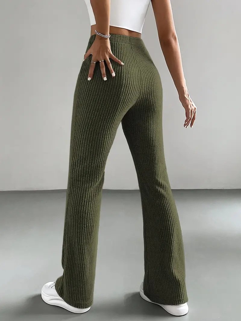 Women's  Elastic Waist H-Line Flare Pants Daily Going Out Pants Light Gray Casual Split Joint Plain Spring/Fall Pants