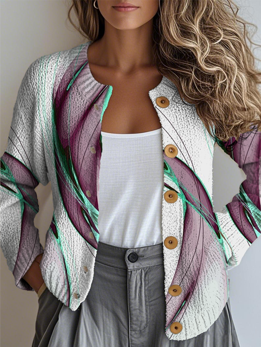Women's Line Art Pattern Casual Long Sleeve Cardigan Regular Autumn and Winter Top